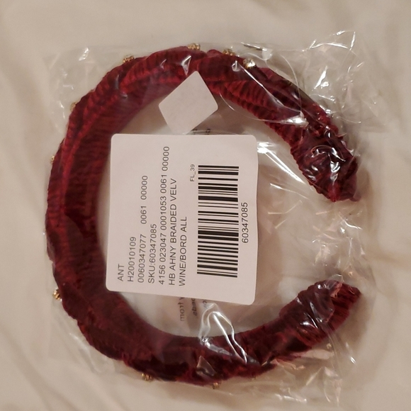 Anthropologie braided velvet headband with rhinestone embellishments- wine - Picture 3 of 4